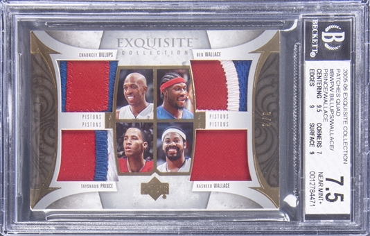 2005-06 UD "Exquisite Collection" Patches Quad #BWPW Chauncey Billups/Ben Wallace/Tayshaun Prince/Rasheed Wallace Quad Patch Card (#3/3) - BGS NM+ 7.5